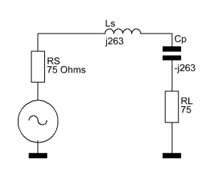 Ersatzschaltbild nach Wandlung von Cp und RL in eine äquivalente Serienimpedanz
