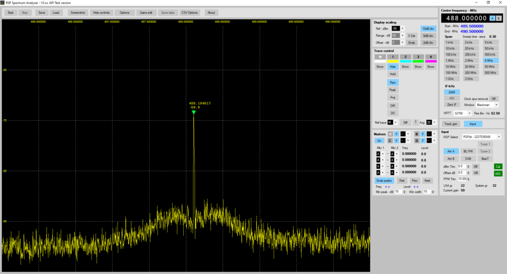 23. harmonische eines 456 MHz Signals (Po=500 mW) bei Einspeisung eines 25,641025 MHz Referenzsignales