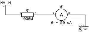 Mikroamperemeter und 1 Gigaohm Widerstand zur Messung von Hochspannung von bis zu 50 kV